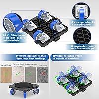 Vista 4 de Macoda Juego de carrito de muebles de alta resistencia con 4 ruedas de goma, capacidad de 880 libras, estilo multi-carrito, material ABS y acero