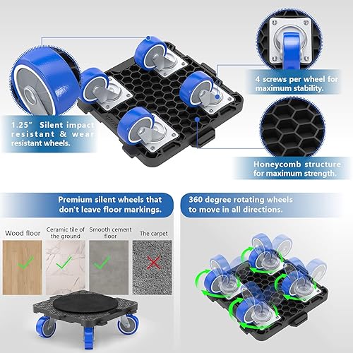 Miniatura 4 de Macoda Juego de carrito de muebles de alta resistencia con 4 ruedas de goma, capacidad de 880 libras, estilo multi-carrito, material ABS y acero