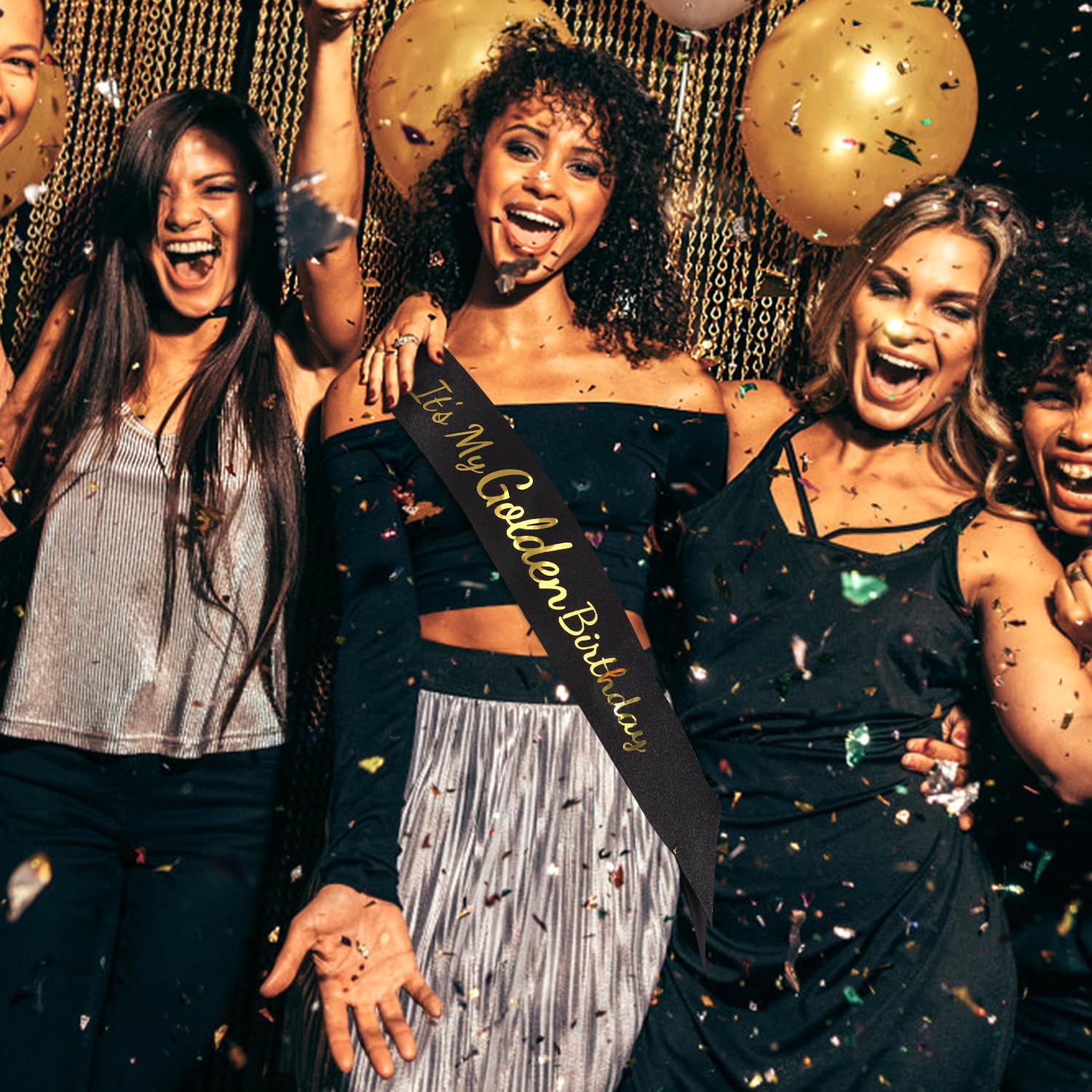 Vuzvuv 'My Golden Birthday' Schärpe – Weiß Mit Gold-schwarzer Schrift, Perfekt Für Geburtstagsfeiern