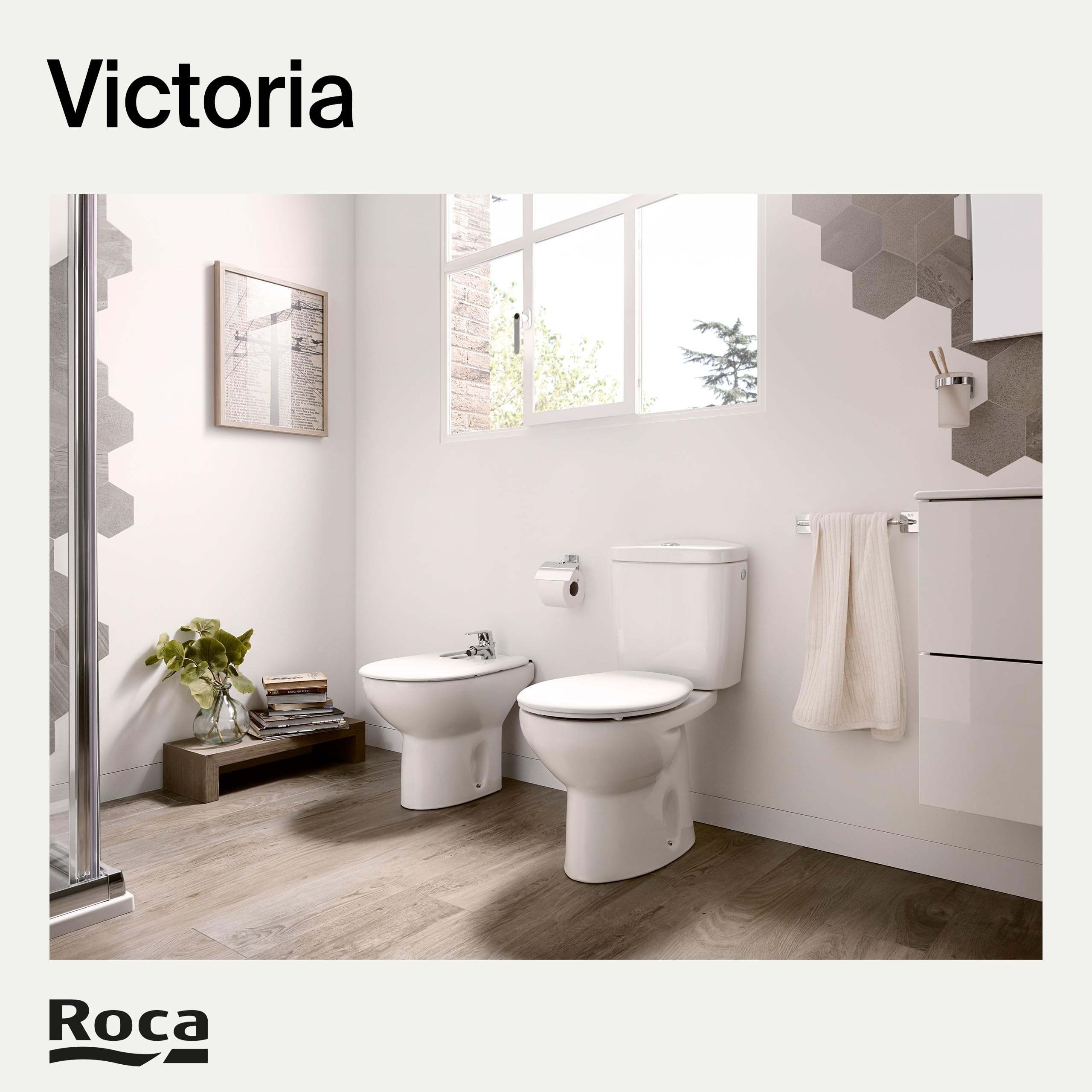 Roca Victoria - Tapa y asiento de plástico para inodoro con bisagras extraíbles, tapadera de WC original con ajuste perfecto, recambio de tapa de váter resistente, blanco, A801398004
