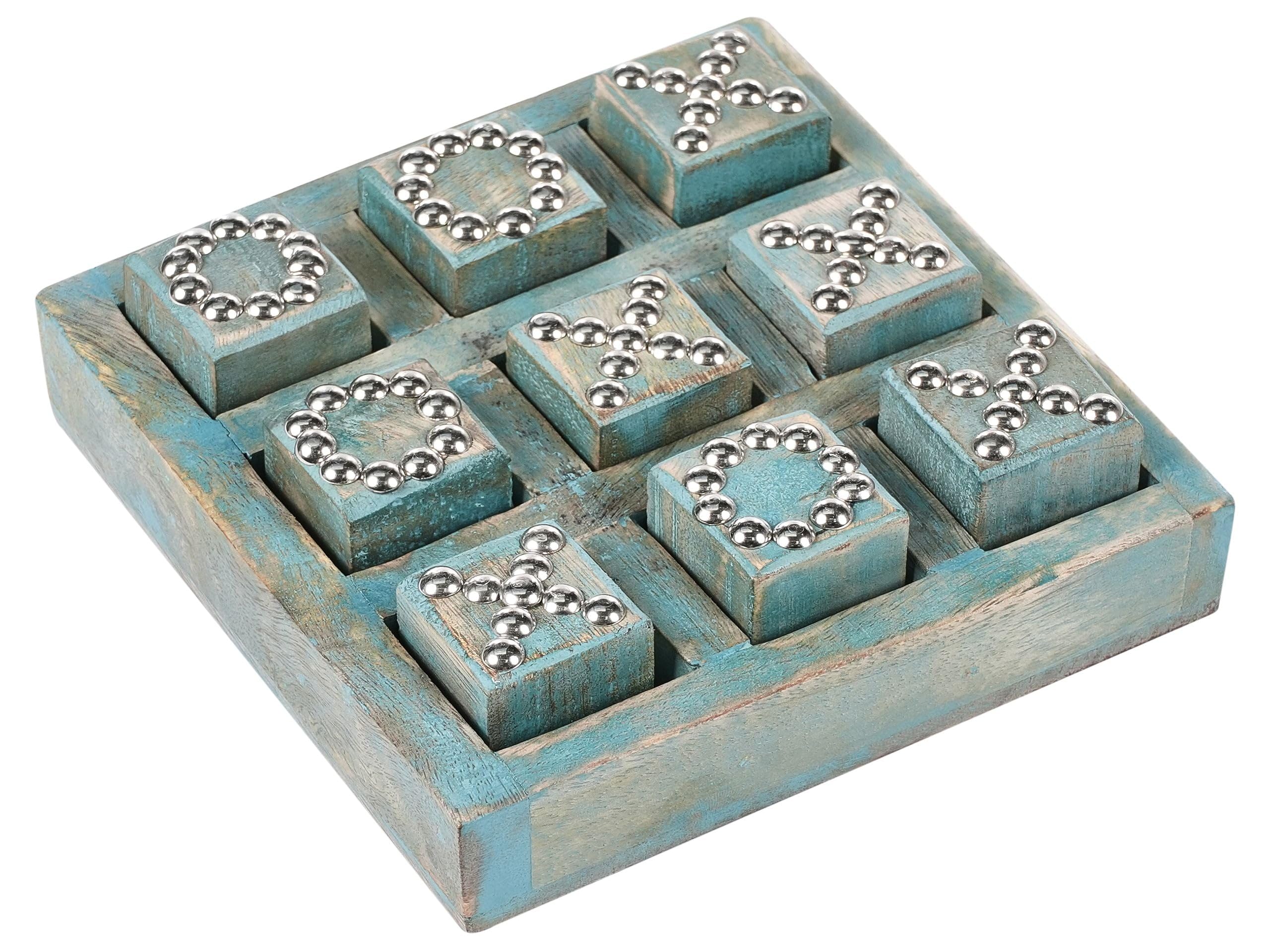 Beliani Jeu de Morpion en Bois de Manguier Accessoire Décoratif Bleu Kina