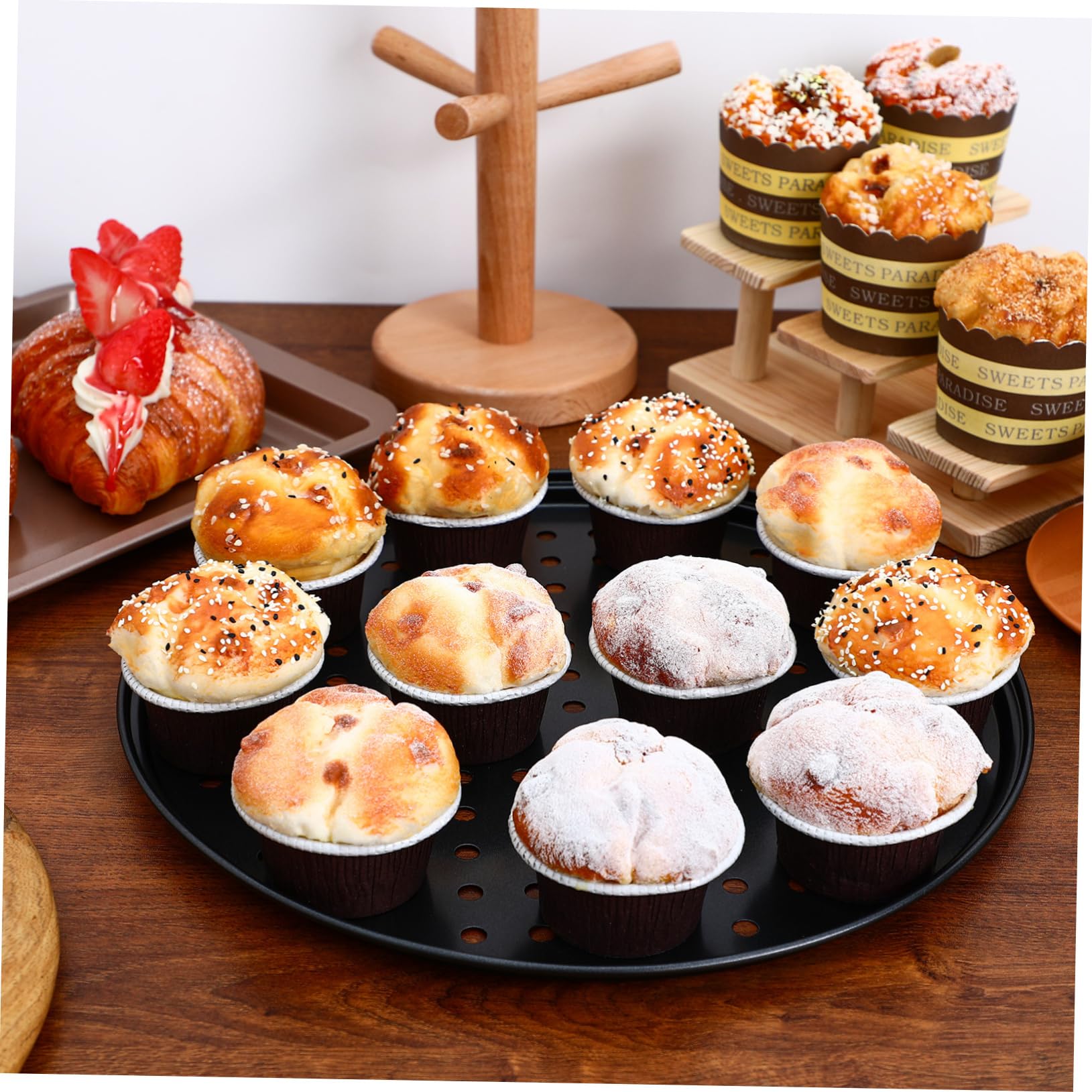 IMIKEYA Schwarzes Backzubehör 2 Stück-pack aus Kohlenstoffstahl Rundes Pizzablech mit Löchern für Gleichmäßiges Backen 32cm für Hausgemachte Gerichte und Partys