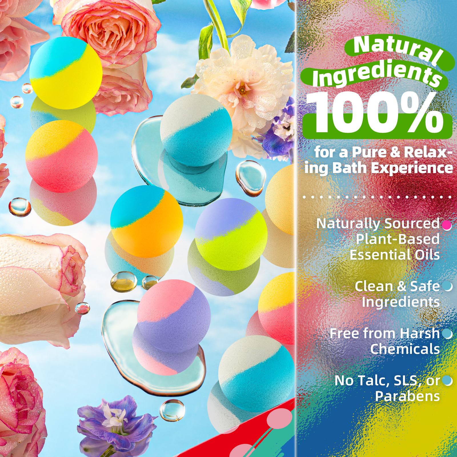 Natural Bath Bombs Bulk Set with Essential Oils, Individually Wrapped
