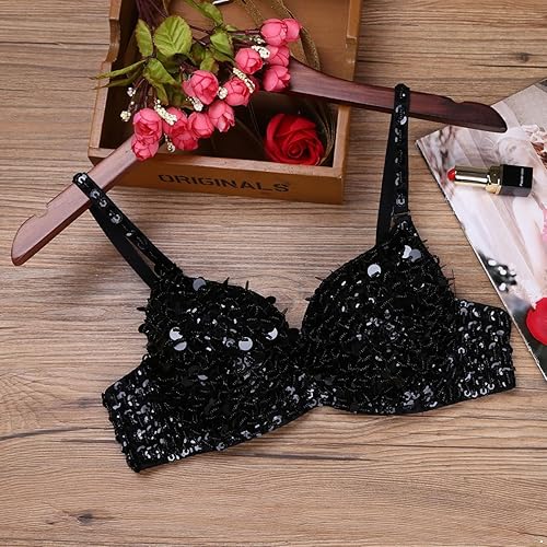 Miniatura 6 de Kvysinly Disfraz de danza del vientre brillante para mujer top de lentejuelas para baile rave tops de fiesta y club