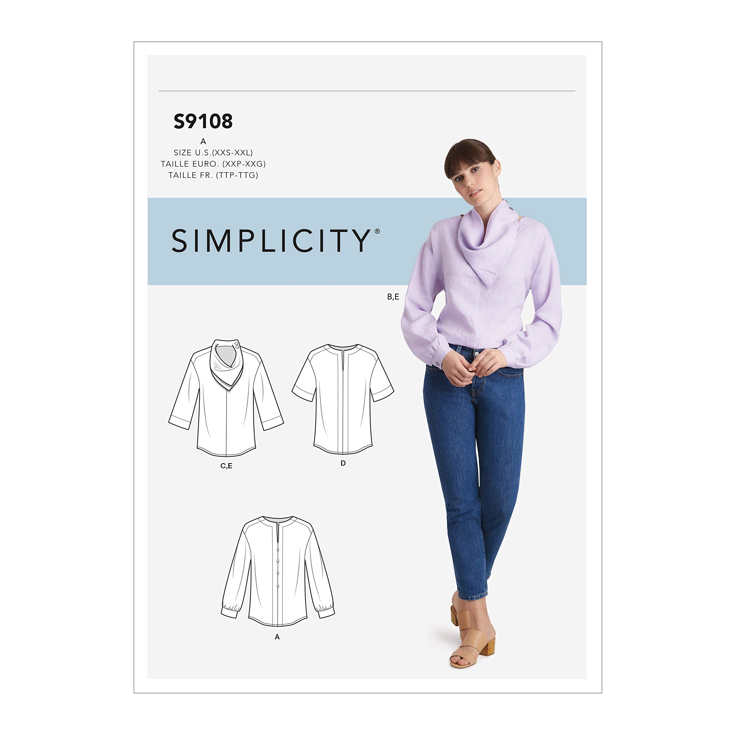 Patron de couture Simplicity S9108 en papier blanc tailles XXS à XXL