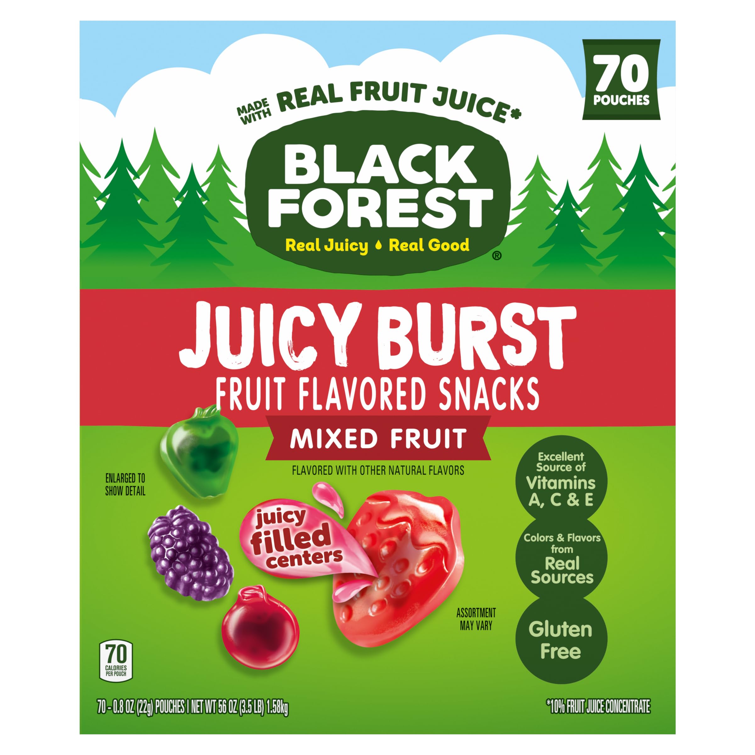 Black Forest Juicy Burst Fruit Flavored Snacks, Mixed Fruit Flavors, 0.8 oz 70 count