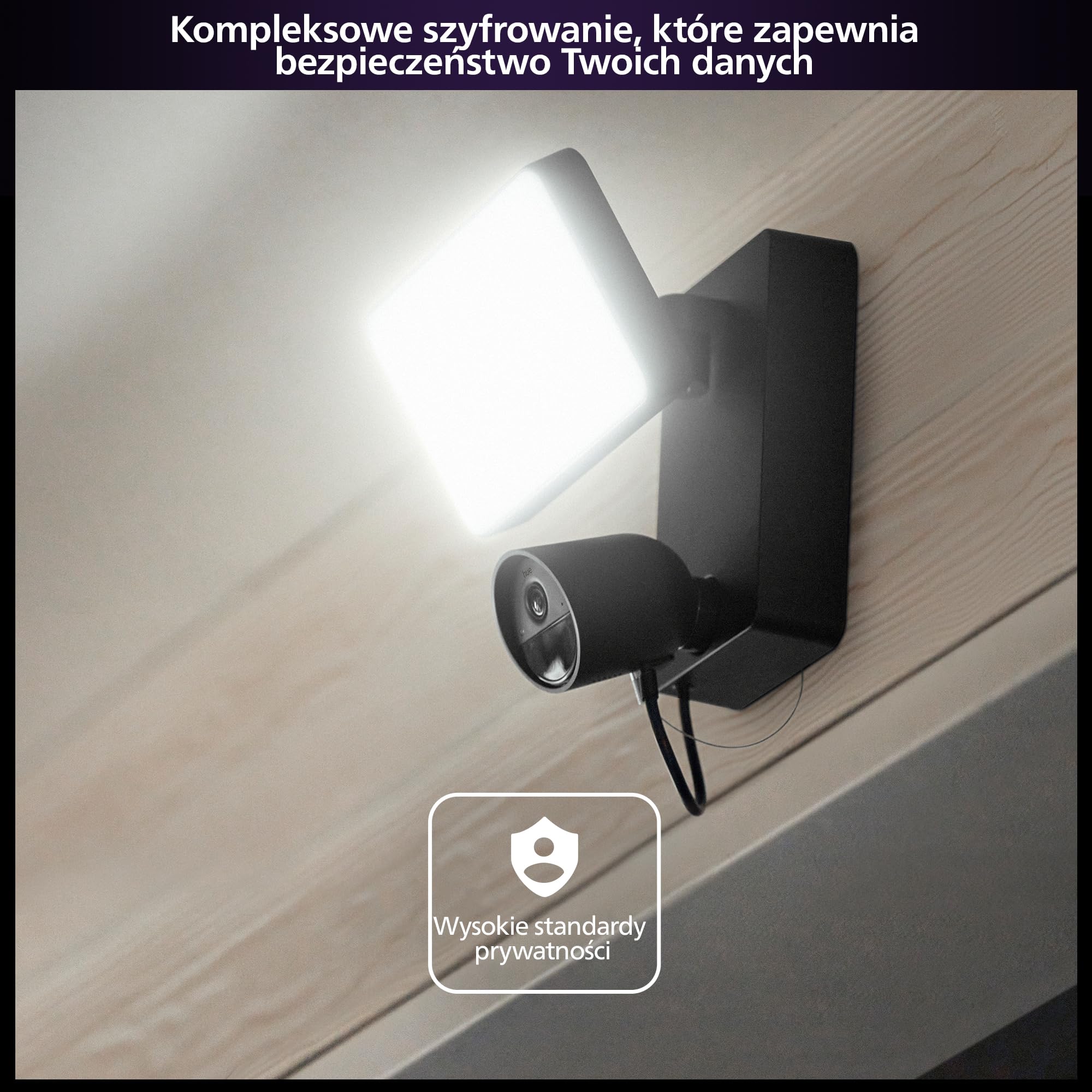 Philips Hue Secure Reflektor zewnętrzny z kamerą 1080p, czarny, do użytku na zewnątrz, łatwy w instalacji, dwukierunkowa rozmowa, współpracuje z Security Center w aplikacji Philips Hue