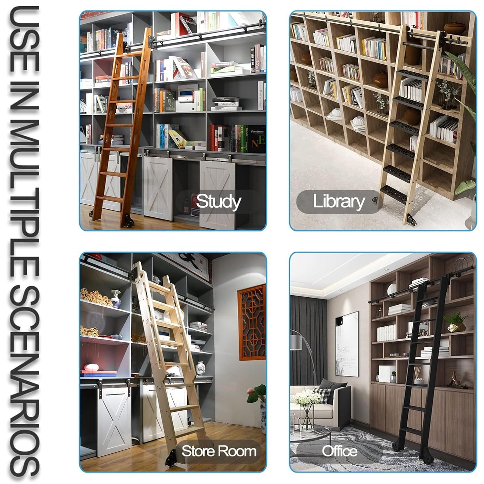 Rollbare Bibliotheksleiter Hardware Set, Einziehbares Rollen Bibliotheksleiter Schiene Mit Bodenrolle, Schwarze Runde Metallstahlrohrschiene Für Loft/Bibliothek (Ohne Leiter) (10ft/3m Track Kit)