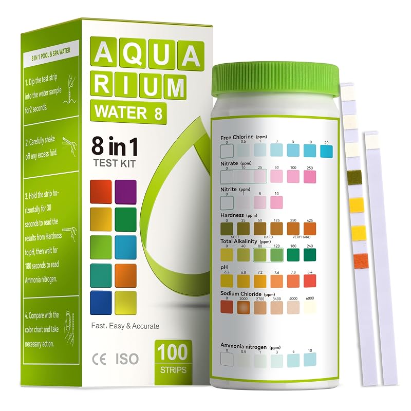 Kit de Teste para Aquário 8 em 1 AAwipes com Tiras para Amônia, pH e Cloro K02-100 – Pacote com 100