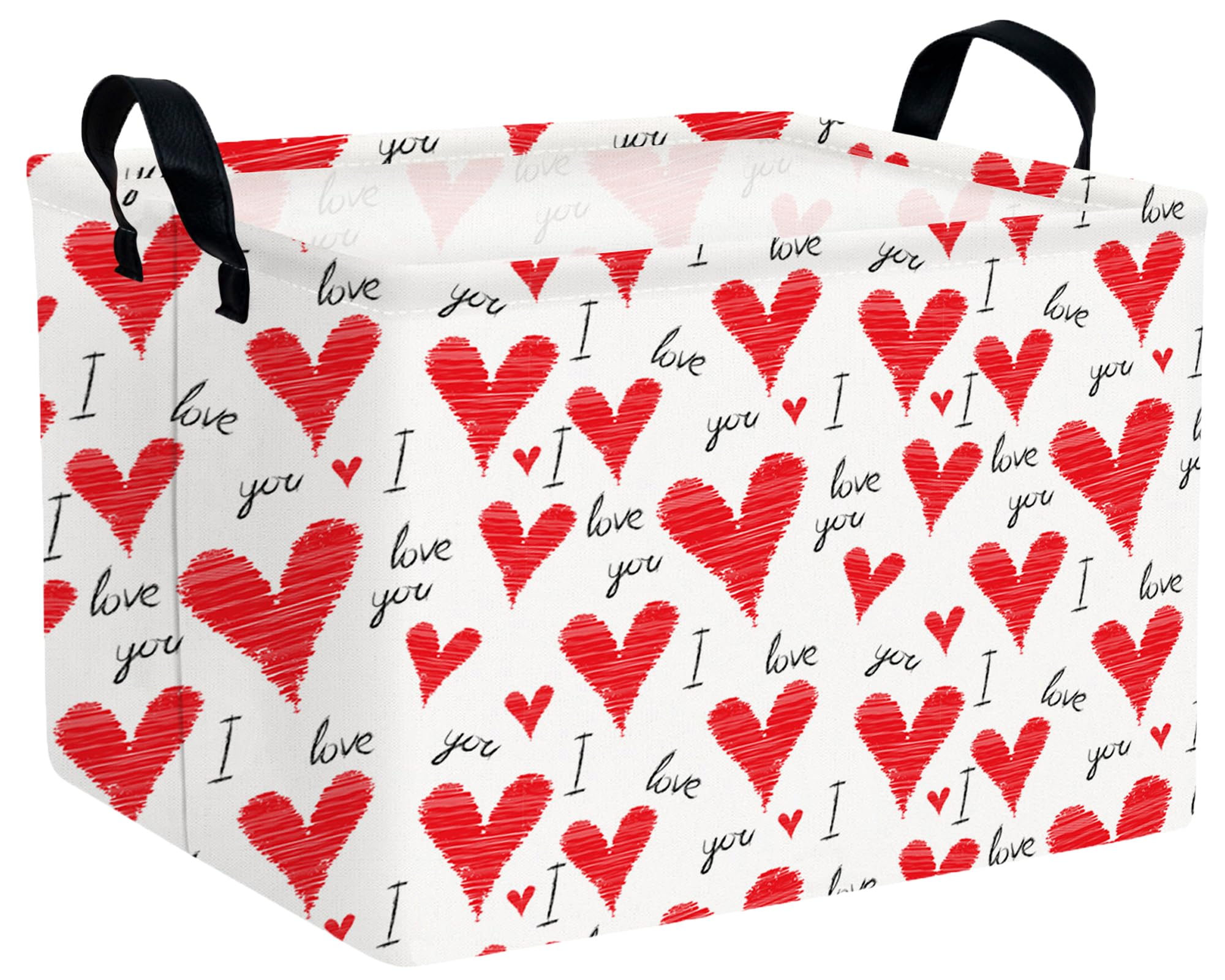 Valentines Day Basket Large Foldable Heart Shaped Storage Box for Gifts Kids Empty Storage Bins Rectangular Toy Organizer Decor (Water Pattern Love)