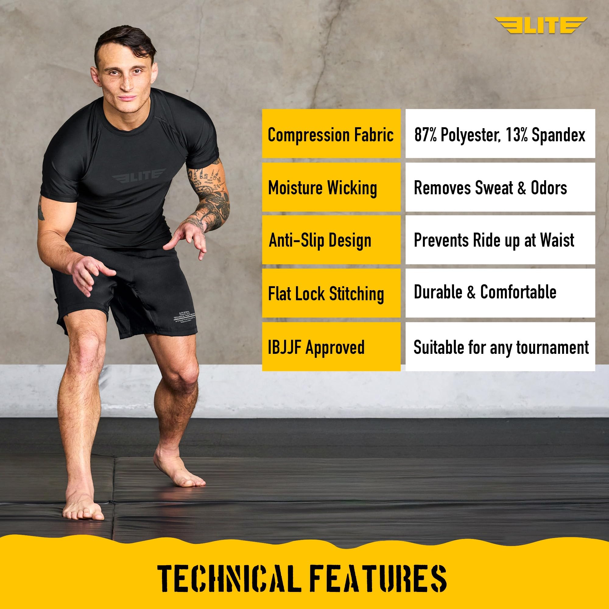 Elite Sports Jiu Jitsu BJJ Rash Guards Herren BJJ No Gi MMA Ranked Short Sleeve Compression Base Layer Rash Guard