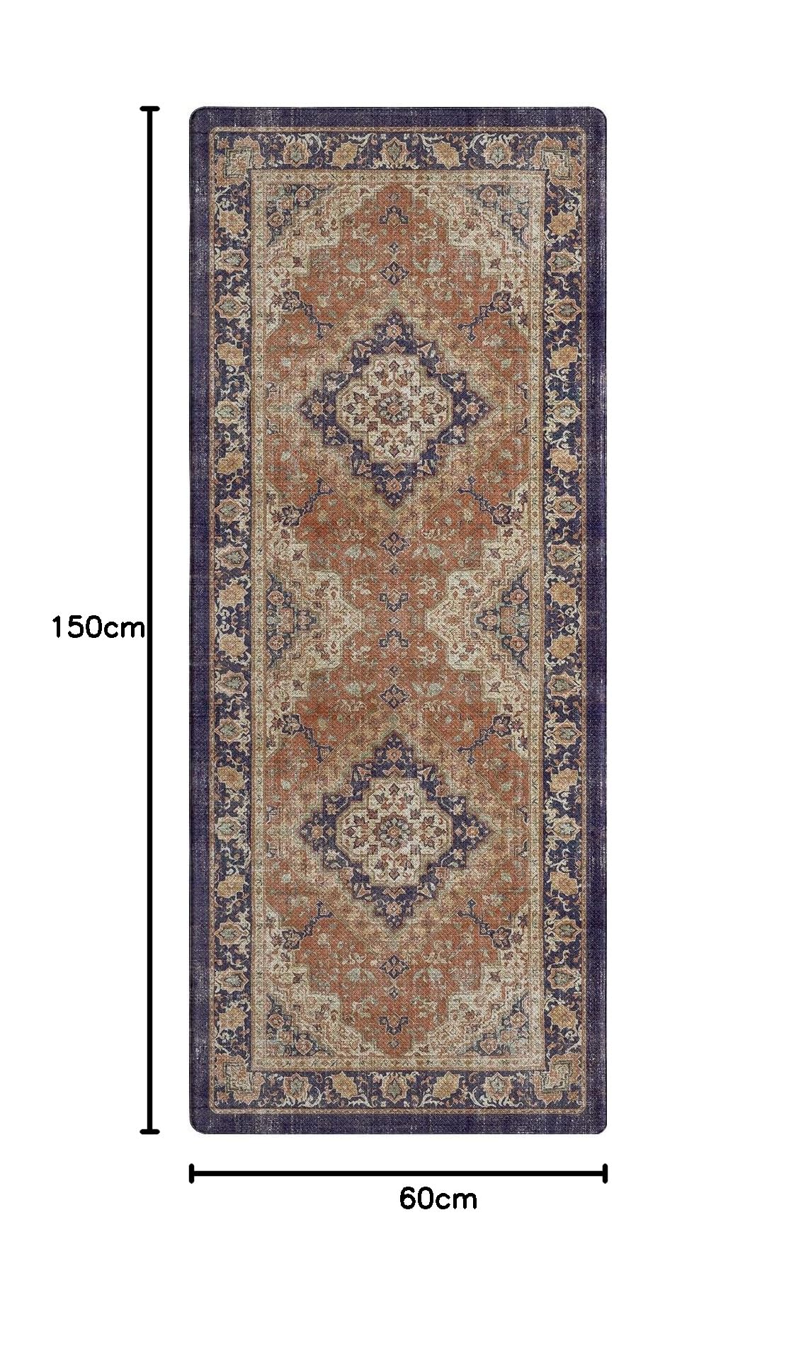 Boho Küchenteppich aus Leder, rutschfester Küchenläufer, wasserfeste & ölbeständige Stehmatte, 60x150cm, Korallenrot