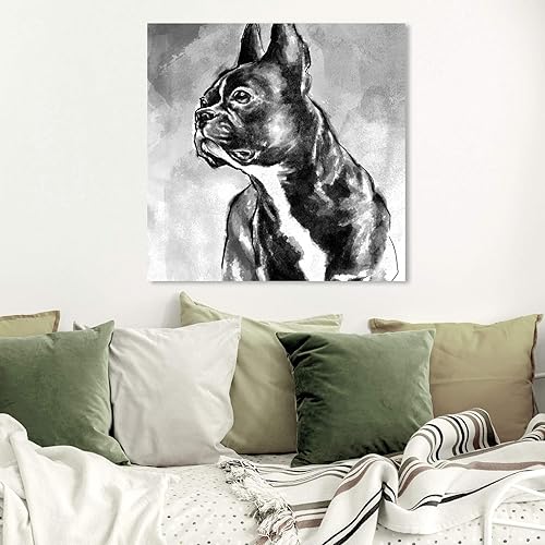 Miniatura 3 de WYNWE - Lienzo decorativo para pared (30.1 x 30.0in), diseño de bulldog francés, color negro y blanco