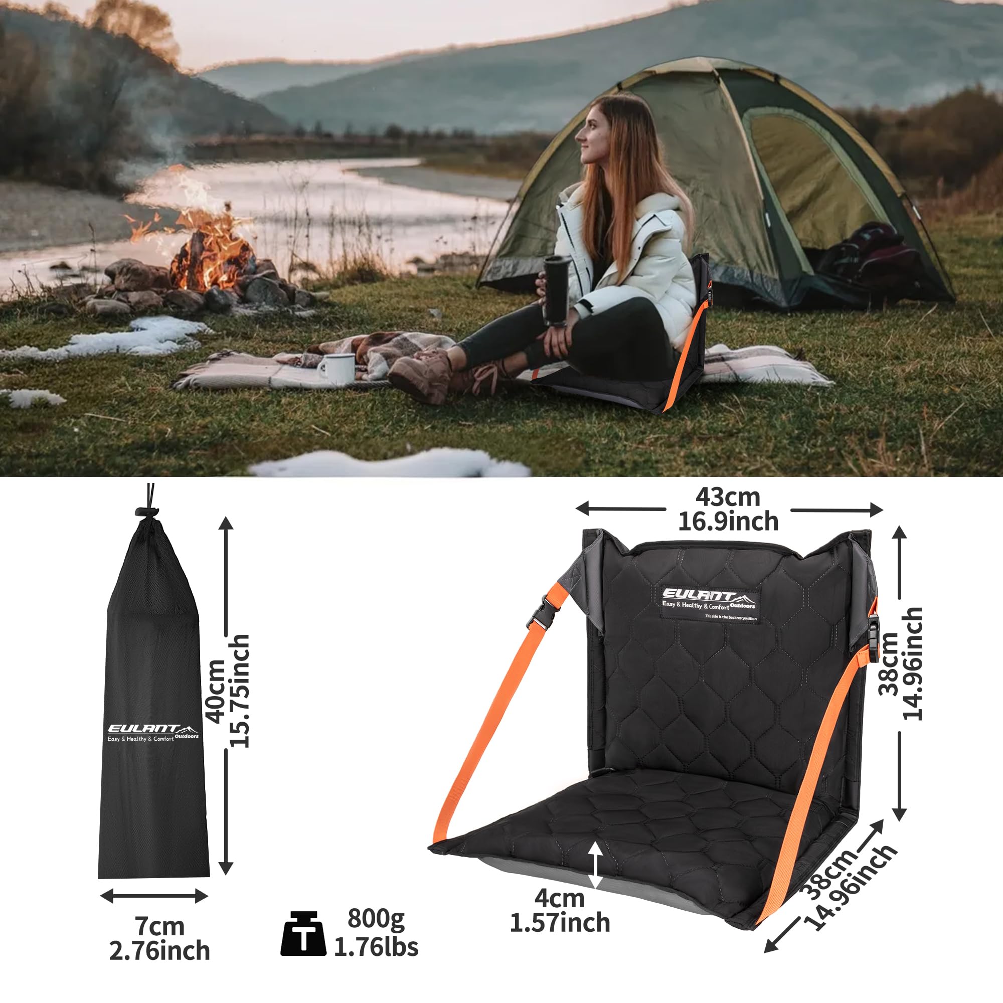 EULANT Cojín de Asiento Inflable con Respaldo, Impermeable Asiento de Estadio con Respaldo,Portátil Plegable Silla para Camping Playa Kayak Senderismo Eventos Deportivos Conciertos