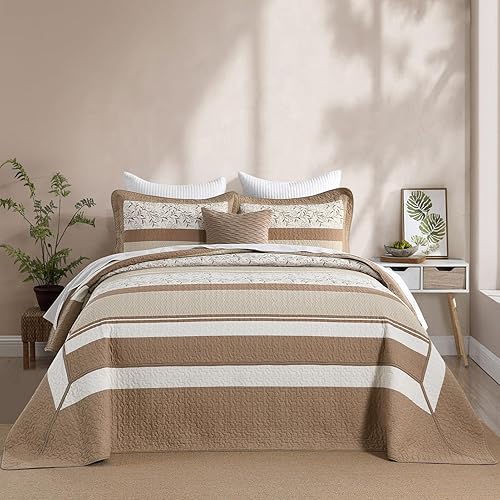 Finlonte Juego de edredones de tamaño Queen, diseño floral de retazos reales azul y gris, a cuadros, 100% algodón, reversible, ligero, suave, juego