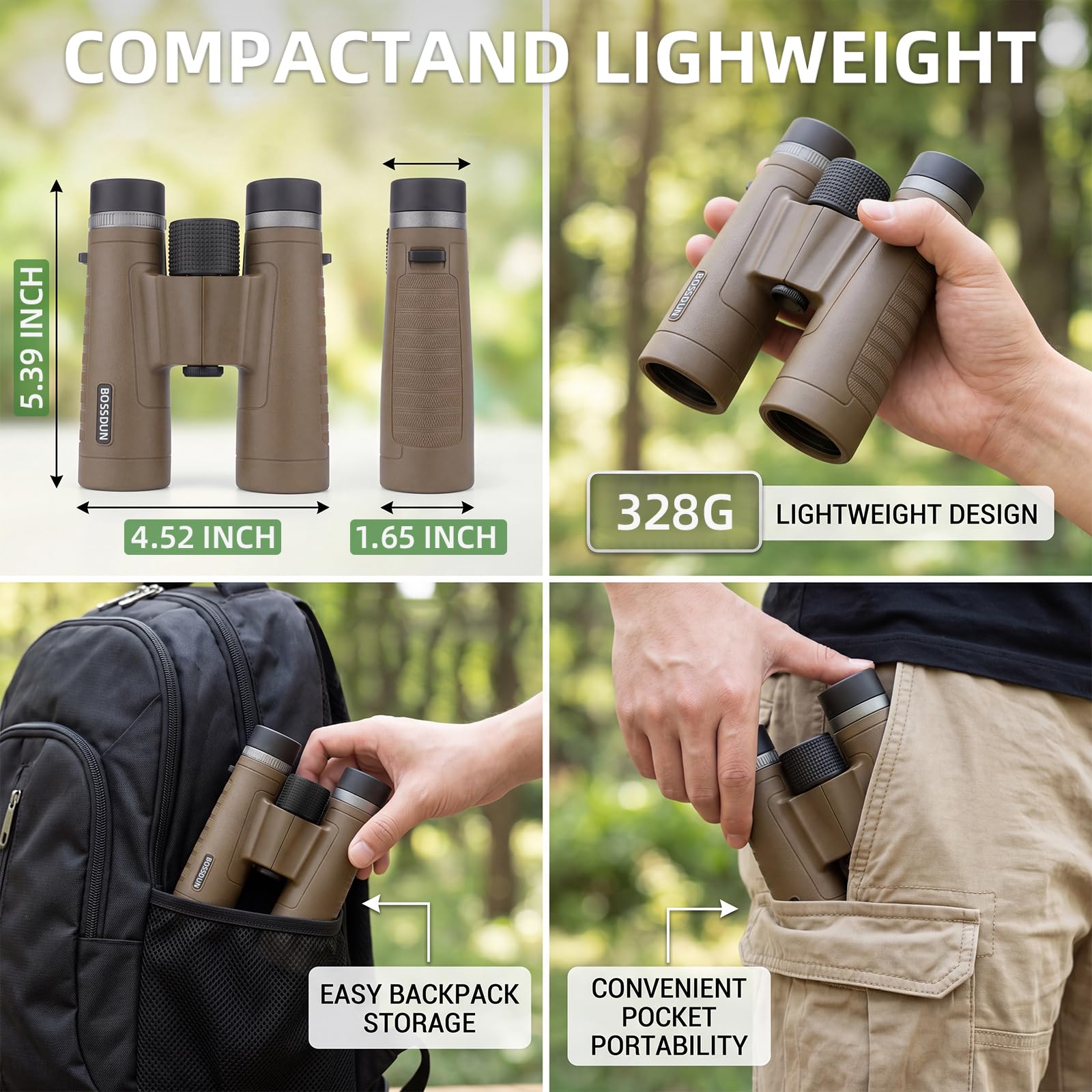 Binocolo compatto per adulti 12x32 ad alta potenza, binocolo tascabile per il birdwatching, impermeabile con lenti BAK4 FMC, leggero e utilizzabile con una sola mano