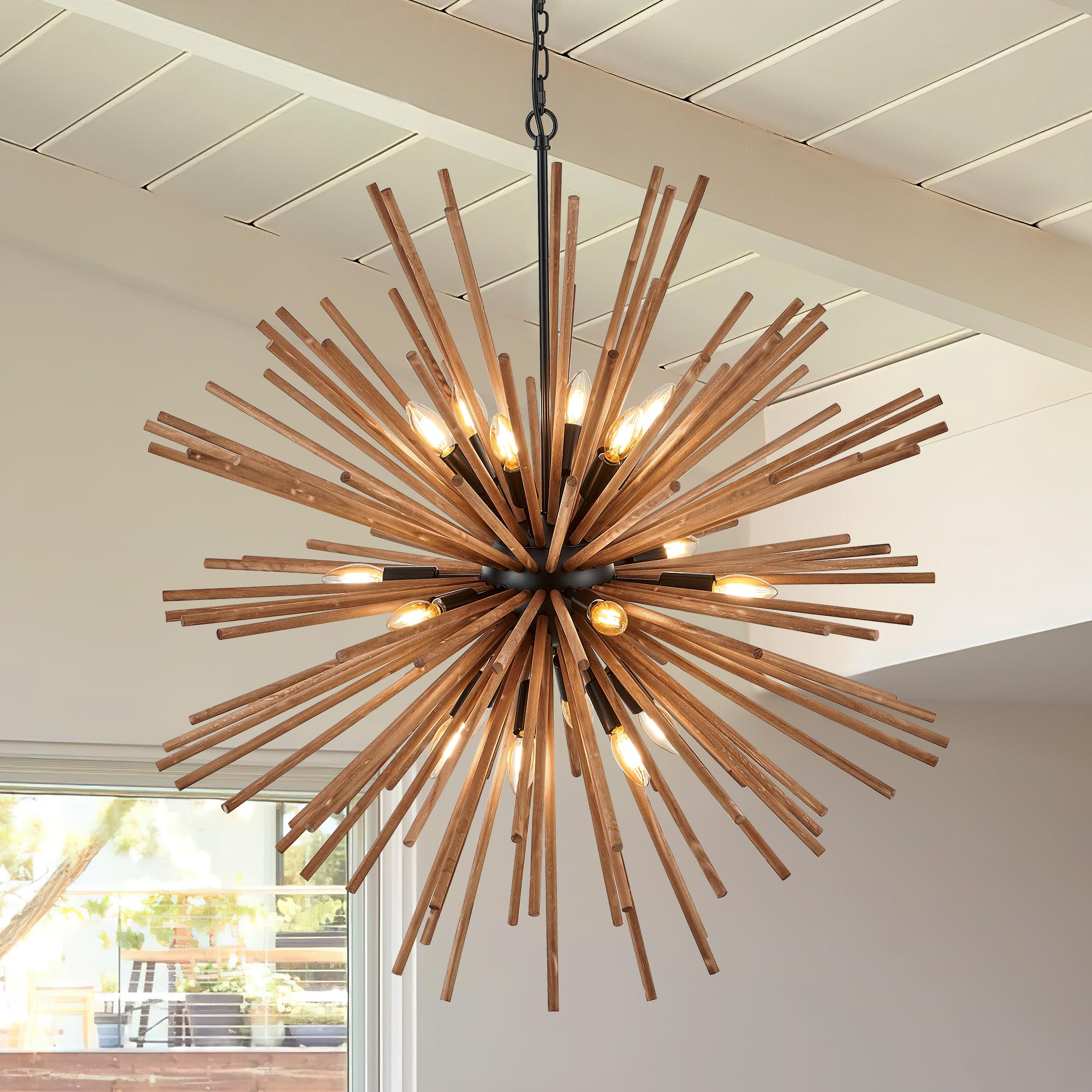 Photo 1 of Lighceac Farmhouse Sputnik Chandelier, 37.4" Wood, 18-Light
