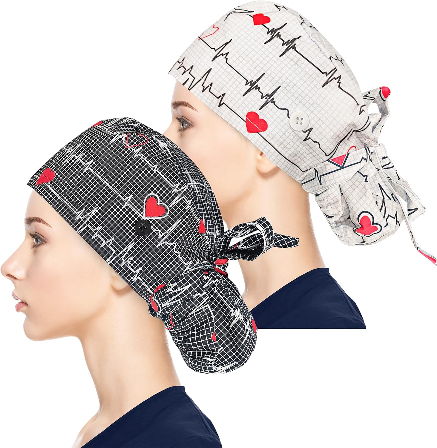 Fesciory Adjustable Working Caps with Button & Sweatband, Women Ponytail Pouch Hats, Long Hair