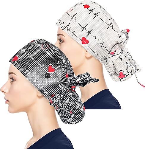 Vista 41 de Fesciory Gorras de trabajo ajustables con botón y banda para el sudor, sombreros de cola de caballo para mujer, cabello largo