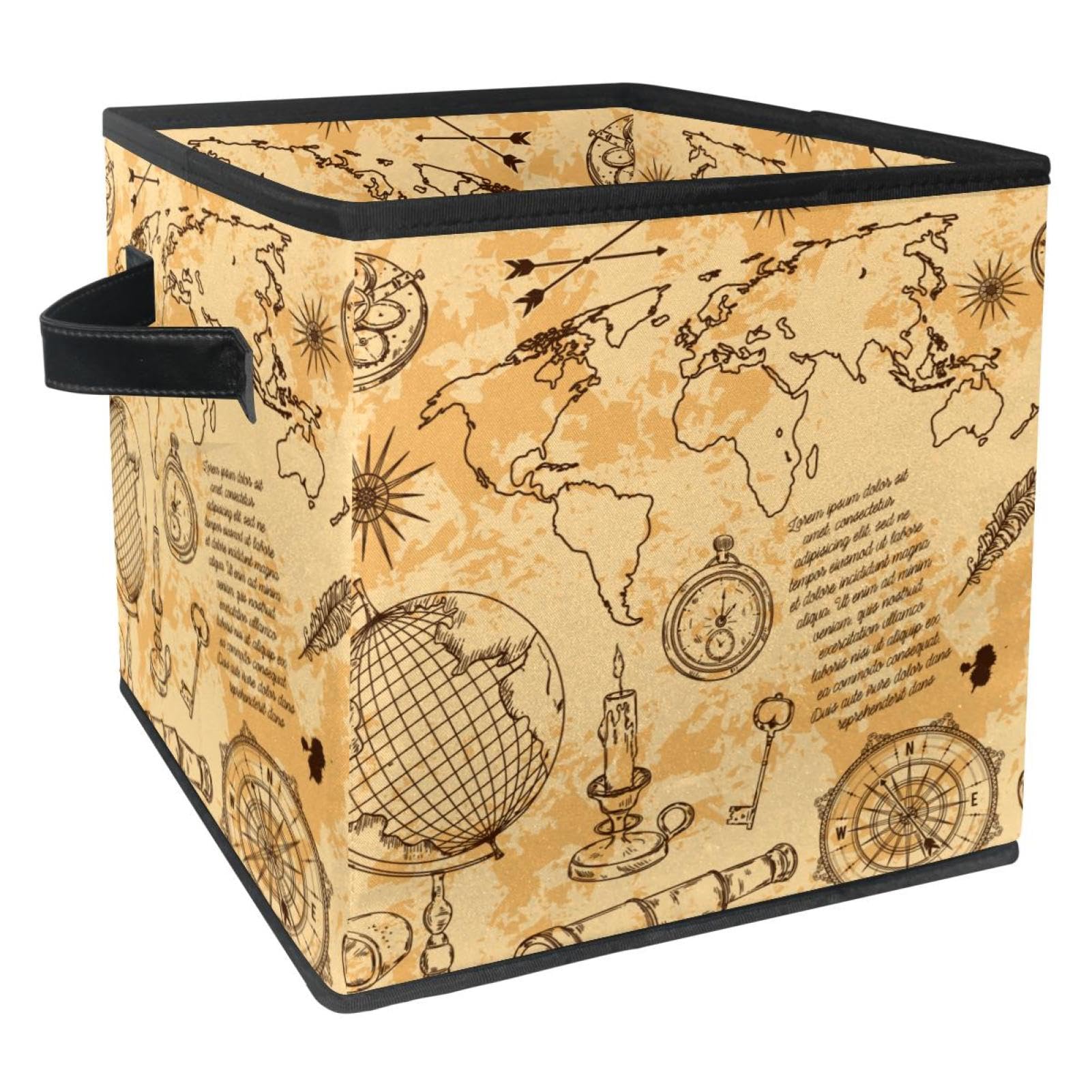 Bacs avec poignées motif carte nautique pirate pour livres et jouets