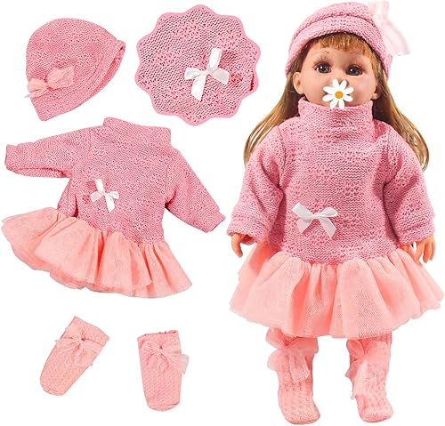 Miniatura 5 de Ropa de muñeca de bebé de 15 pulgadas, casual, lindo, rosa, conjunto de 3 piezas, adecuado para muñecas vivas de 14 a 16 pulgadas, ropa para muñecas