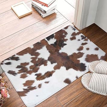 Brown Cowhide Cow Print Western Bathroom Decor Bath Mats, Soft Absorbent Bath Rug Non-Slip Floor Rug Carpets for Kitchen Bathroom Laundry Bedroom Living Room Decoration
