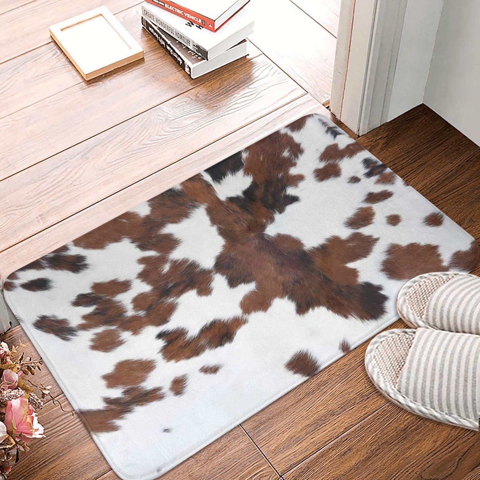 Brown Cowhide Cow Print Western Bathroom Decor Bath Mats, Soft Absorbent Bath Rug Non-Slip Floor Rug Carpets for Kitchen Bathroom Laundry Bedroom Living Room Decoration — image 1