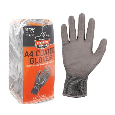 Ergodyne ProFlex 7044 Cut Resistant Work Gloves, ANSI A4, PU Coated Palms for Flexible No Slip Grip. Superior Fit and Feel, 18g, Touchscreen Capable, 12-Pack