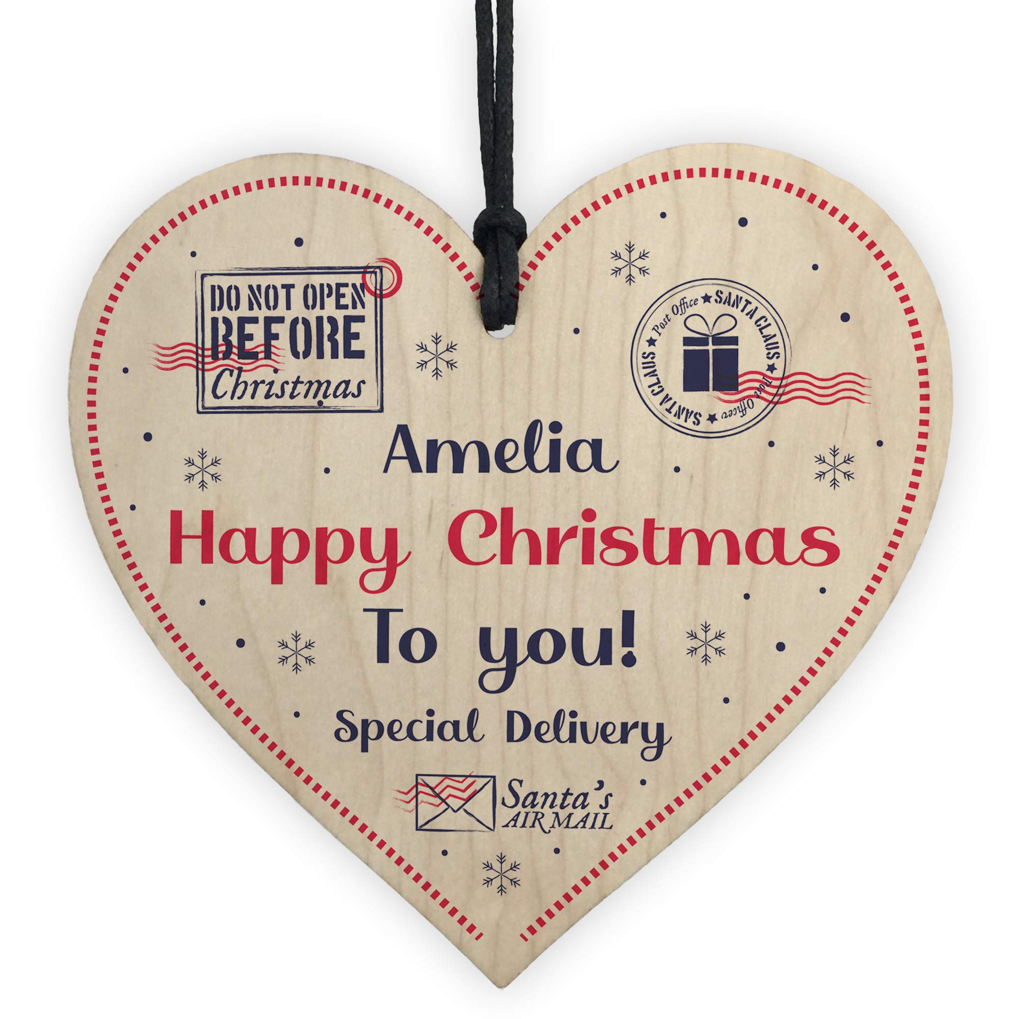 Personalised Christmas Eve Gift Box Tag Wooden Heart Daughter Son Grandchildren Gift