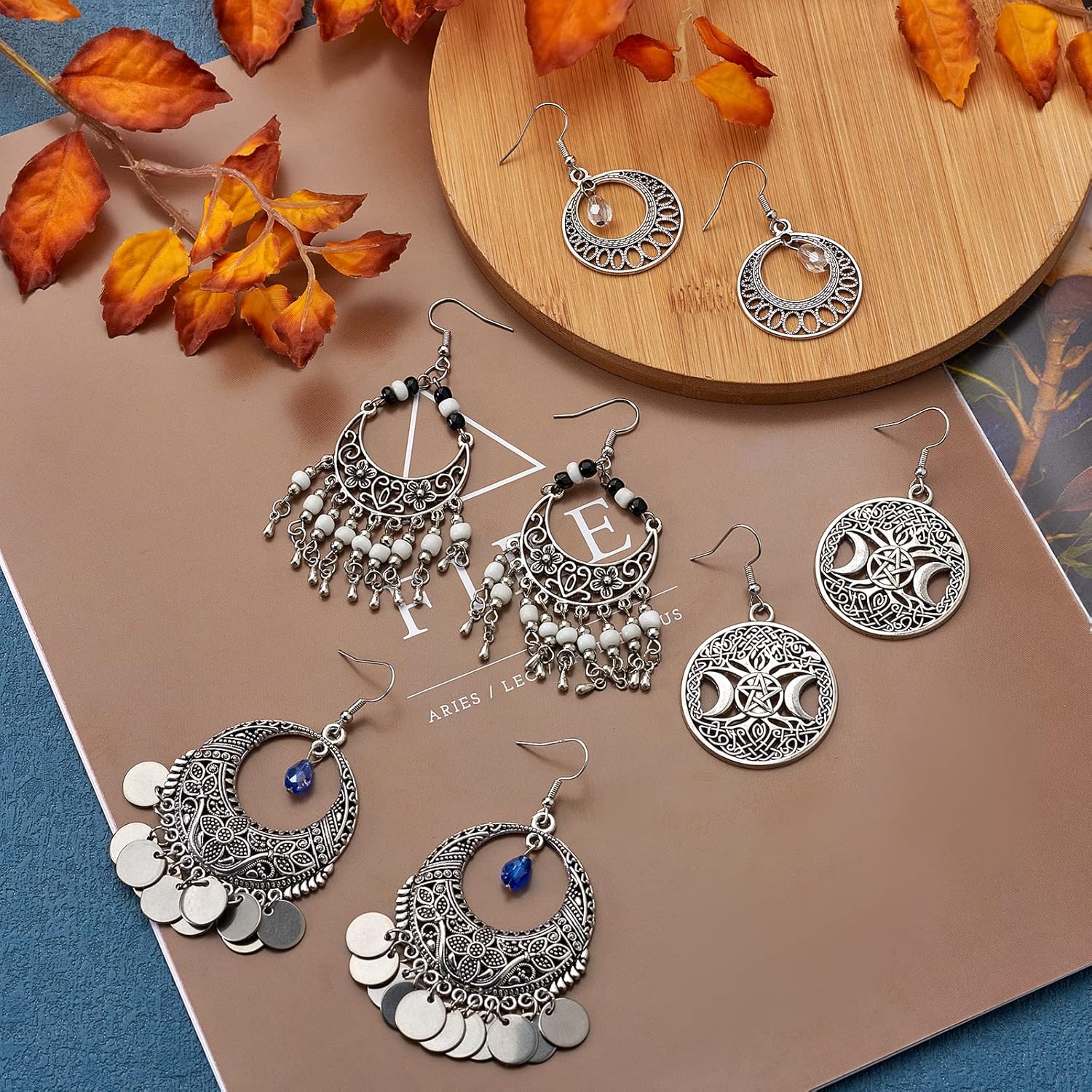 Ornaland 4 Pair 4 Style Bohemian Chandelier Coin Dangle Earrings for Women Vintage Gypsy Lightweight Filigree Disc Charm Drop Earrings Vintage Jewelry Gifts for Women - Image 3