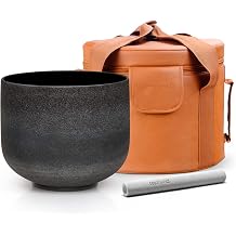 TOPFUND Black G Note Crystal Singing Bowl 8 inch Throat Chakra with Heavy Duty Carrying Case and Suede Mallet