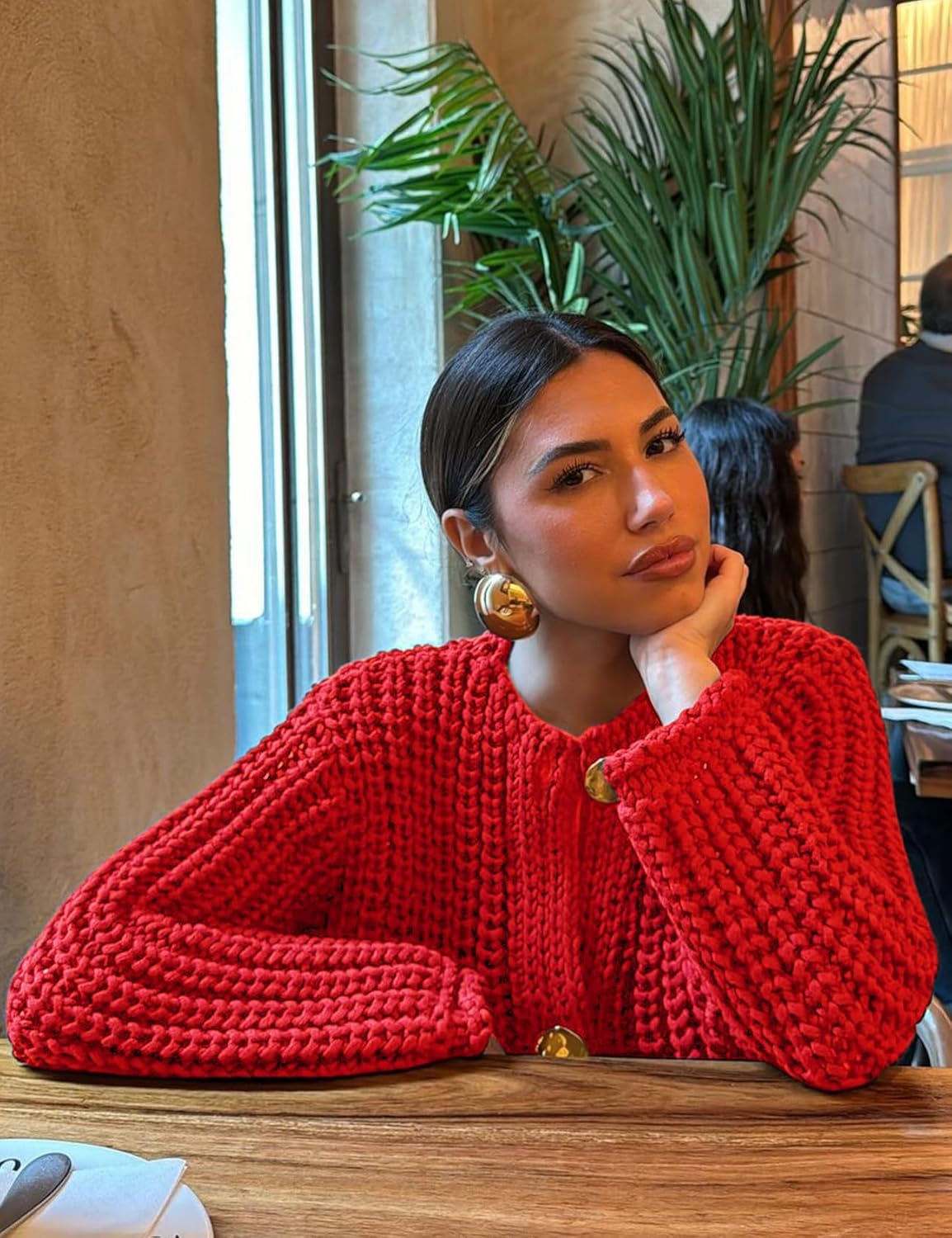 Yimoon Women's Cropped Cardigan Sweater Button Down Chunky Knit Sweater Long Sleeve Fall Open Front Cardigan - Image 2