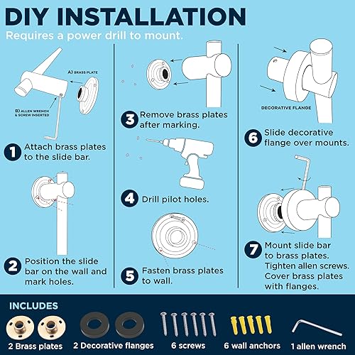 Miniatura 7 de Barra deslizante de ducha de metal de 27.5 pulgadas para cabezales de ducha de mano, negro mate, cabezal de ducha de altura ajustable con sistema de