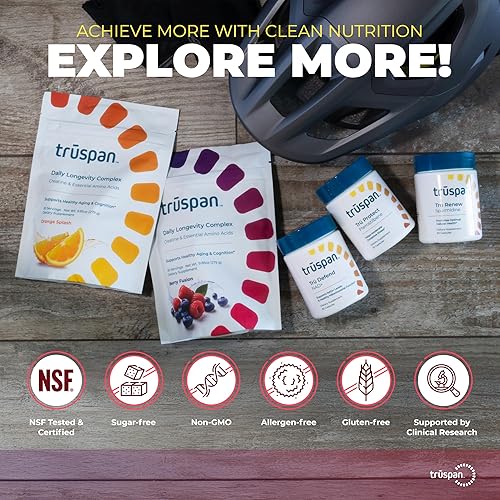 Miniatura 8 de TruSpan Daily Longevity Complex Creatina en polvo, con aminoácidos esenciales, sin azúcar, sabor a fusión de bayas, 30 porciones