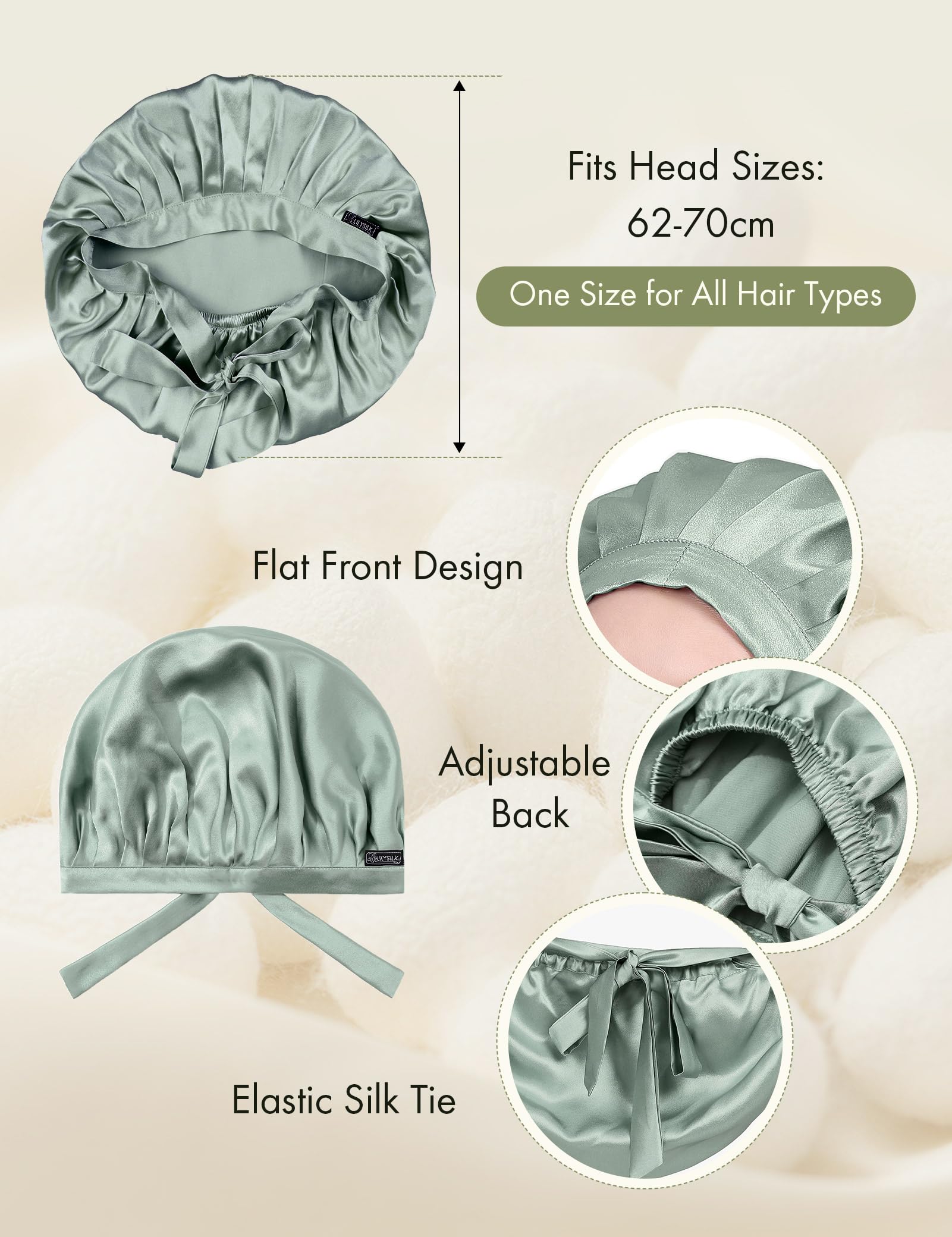 LilySilk 100% Pure Mulberry Silk Sleep Cap for Hair Care Women 19 Momme - Image 3