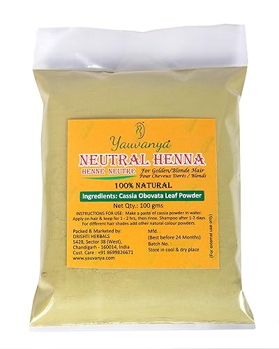 Yauvanya Polvo de henna neutra (Cassia Obovata) 100% puro para cabello rubio/dorado | Henna incolora | Acondicionador natural para cabello suave,