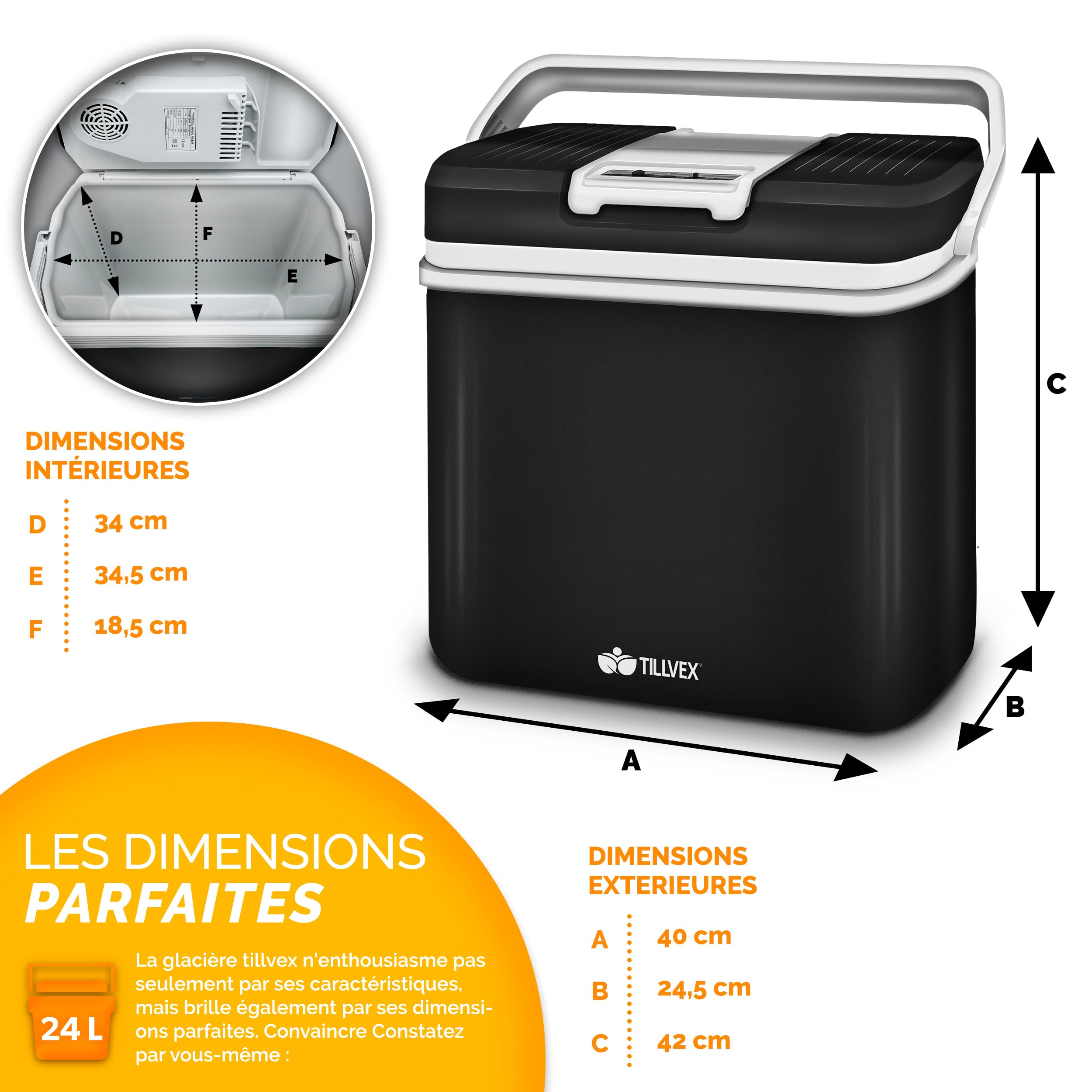tillvex Glacière électrique 24L | Mini-frigidaire 230 V et 12 V pour Camping avec Voiture | refroidit et réchauffe |Mode ÉCO