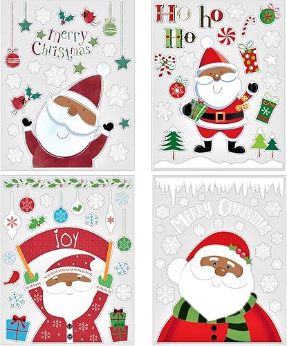 Iconikal Decoraciones navideñas estáticas para ventanas, Papá Noel negro afroamericano, 80 unidades