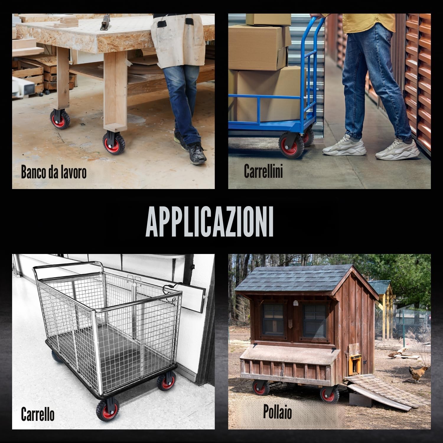 POWERTEC 17051 - Ruote girevoli per uso industriale, 20,3 cm, colore: nero, 20,3 cm