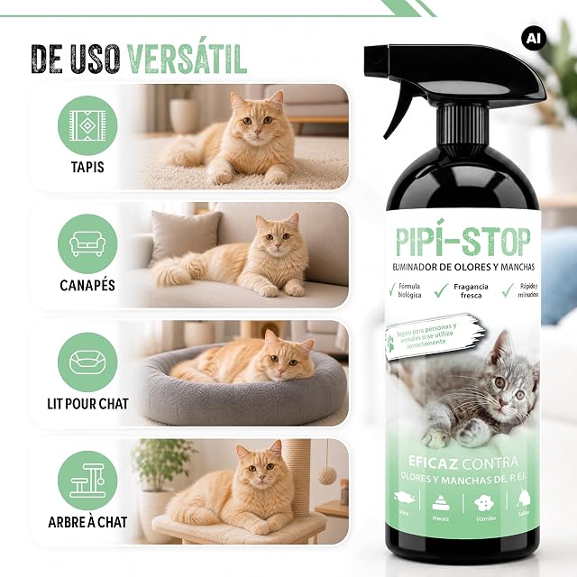 Foto 3 de 8 de Eliminador orina de gato - Spray Pipi-Stop 750 ml - enzimas contra olor a orina y manchas