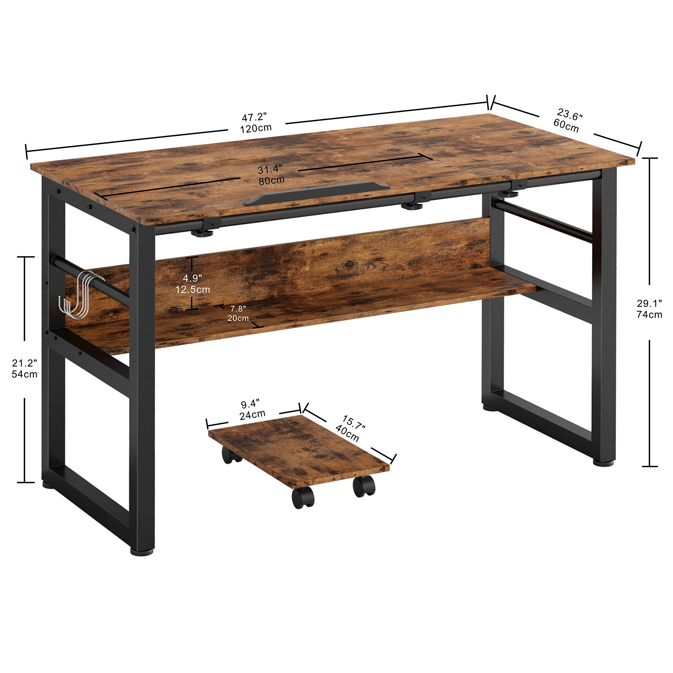 IRONCK Computer Desk 47", Writing Study Table, MultiFunction Drafting