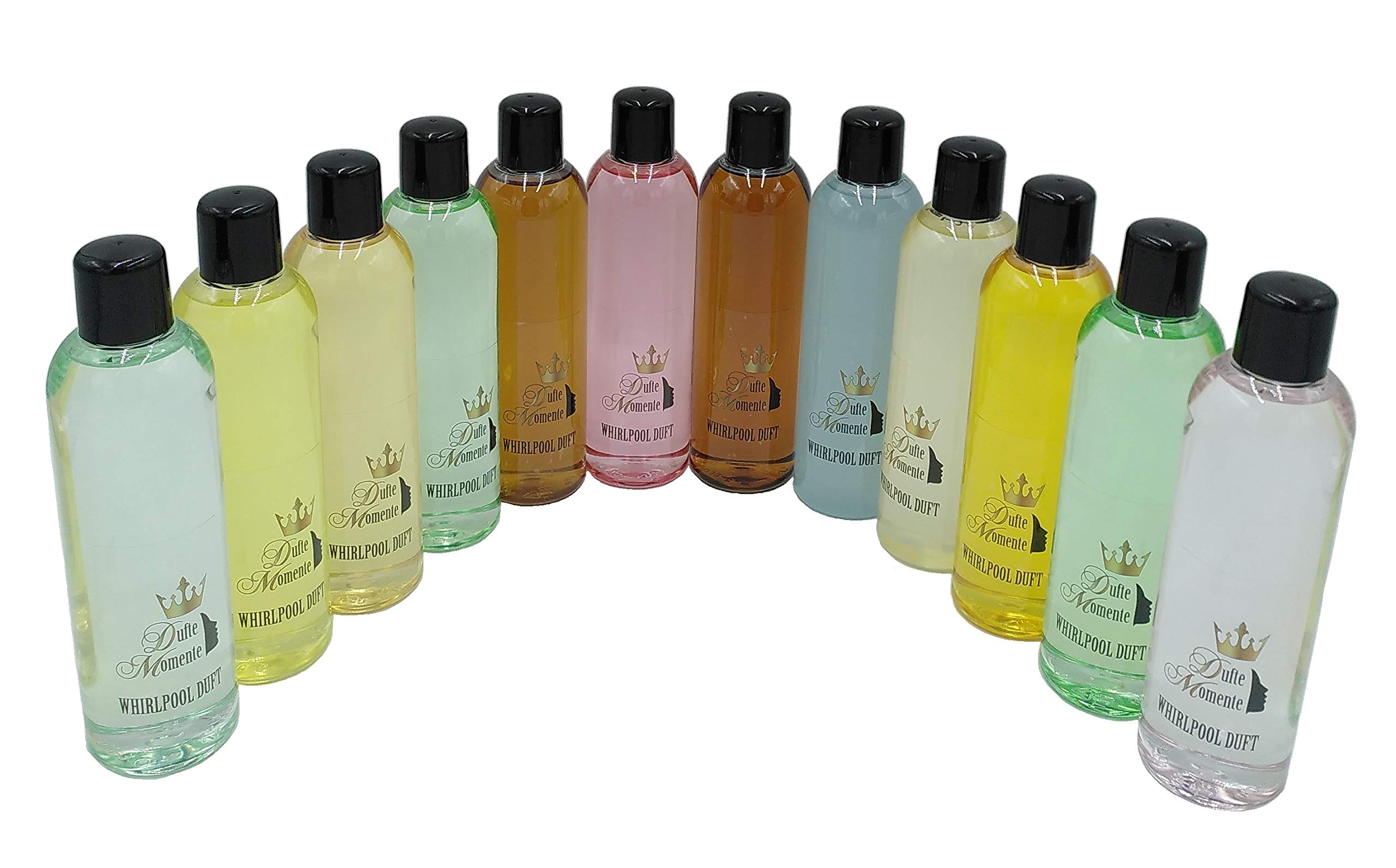 Dufte Momente | Whirlpool Duft 12 x 250ml - u.a. Citrus, Cuba Sunset, Euka, Fichte, Honig-Mandel, Kokos-Vanille, Lavendel, Lemongras, Polarminze, Rose | mit ätherischen Ölen | vegan