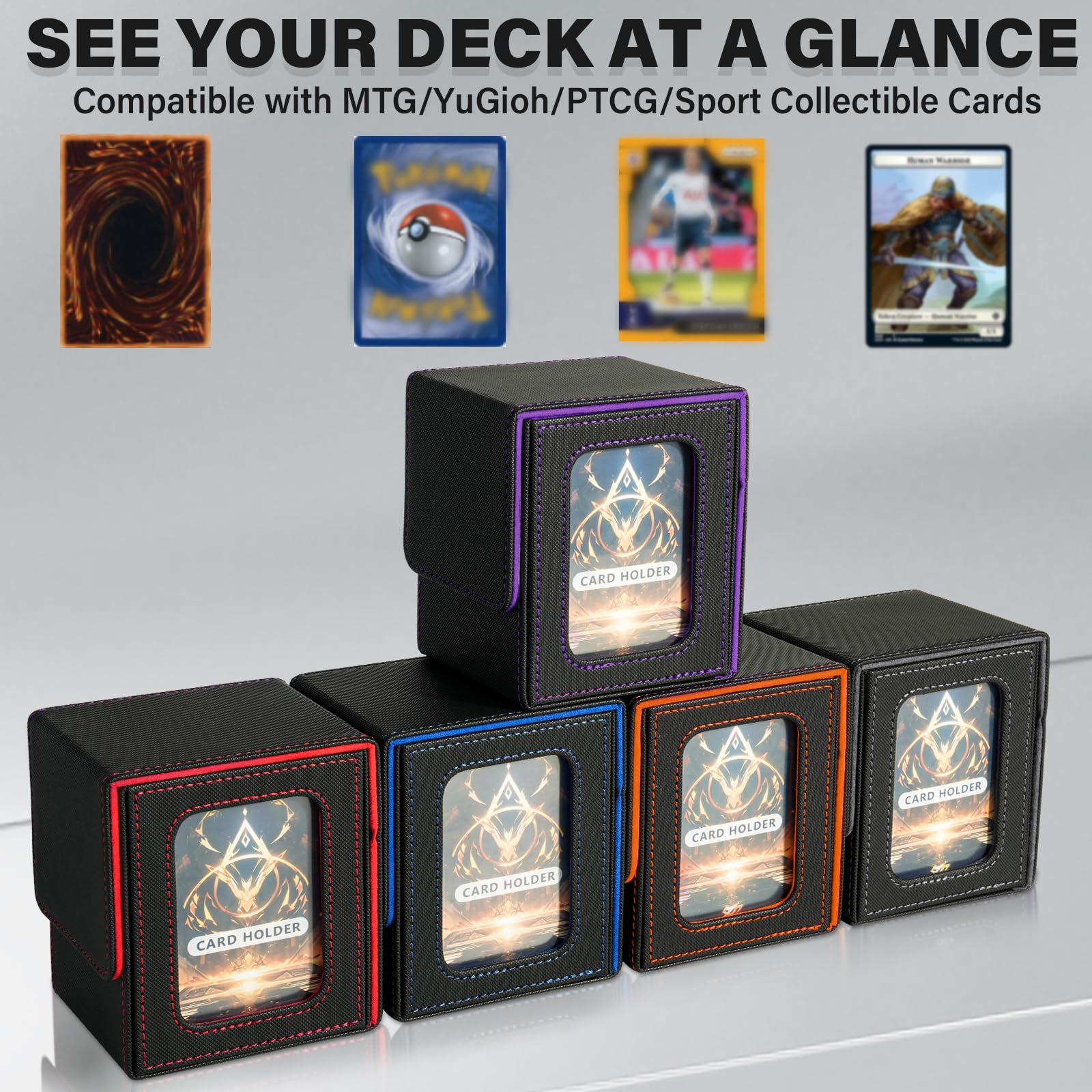 Jaffzora Card Deck Box for MTG Commander Magnetic Card Display Case, TCG Card Storage Box, Holds 100 Double-Sleeved Cards, Black&Purple - Image 3
