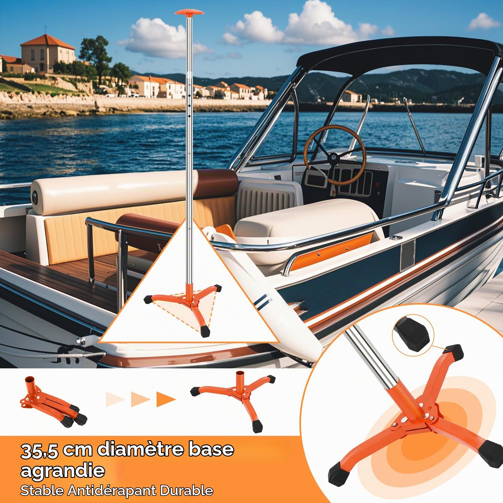 KOMCLUB Poteaux Support Housse Bateau Acier Inoxydable Réglable