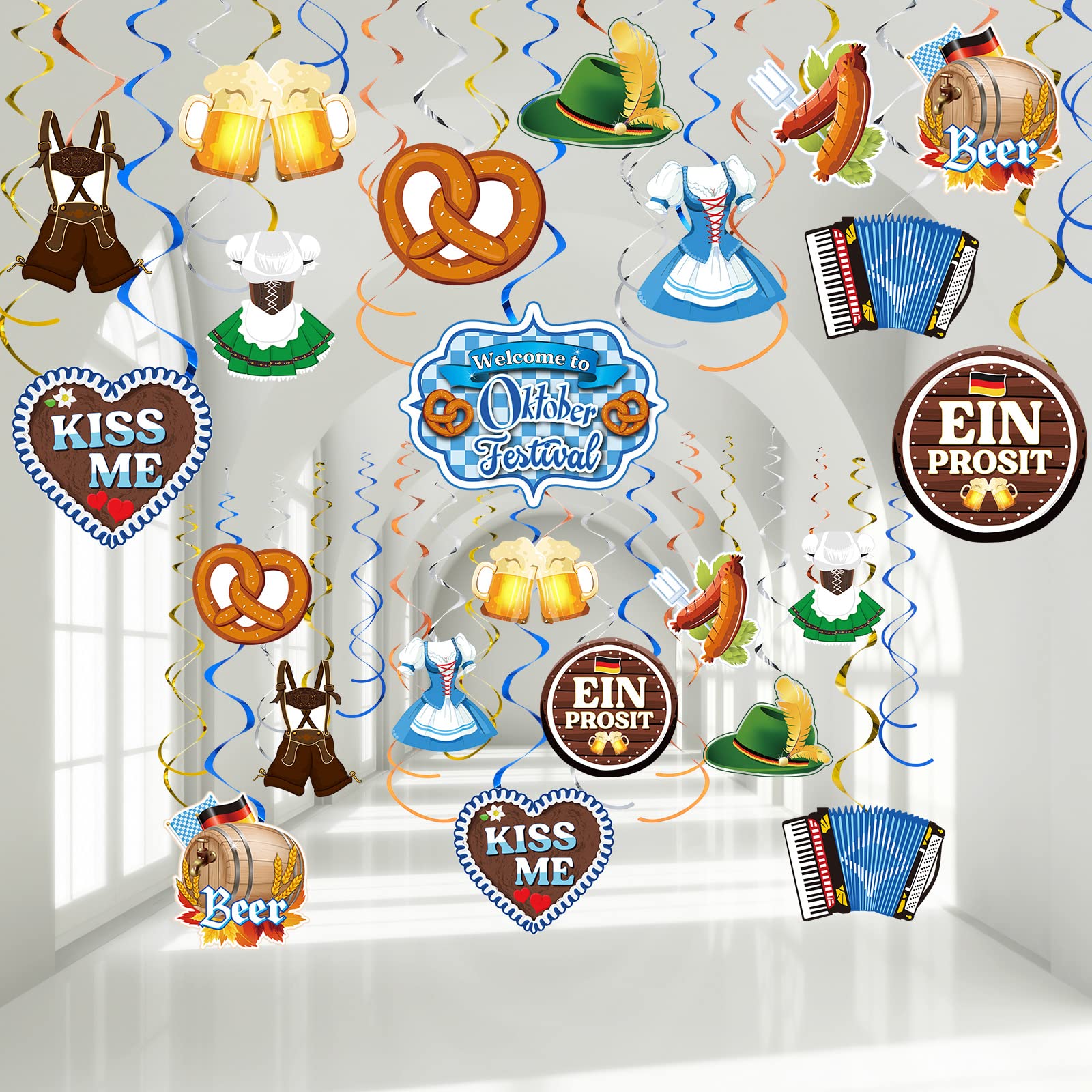 30 Pièces Décorations Tourbillon Oktoberfest - Banderoles Suspendues Thème Bière Allemande - 18x18cm, Papier Cartonné