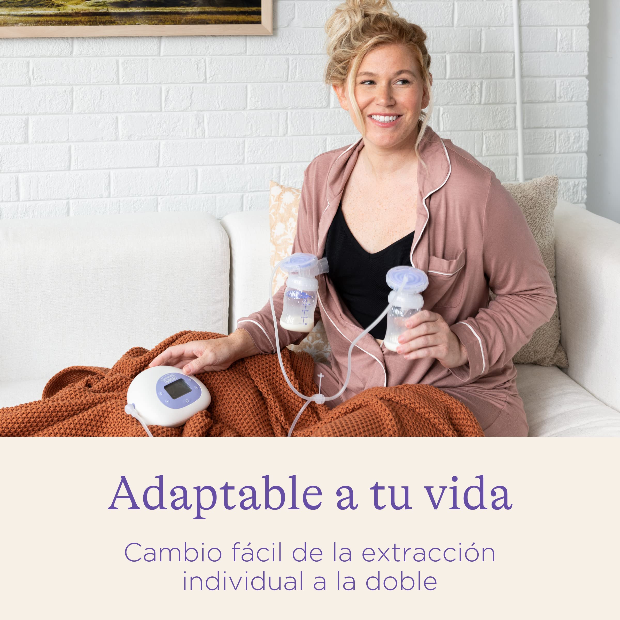 Sacaleches Eléctrico Doble 2 en 1 de Lansinoh, Extrae la leche materna de forma más eficaz, rápida y cómoda, morado