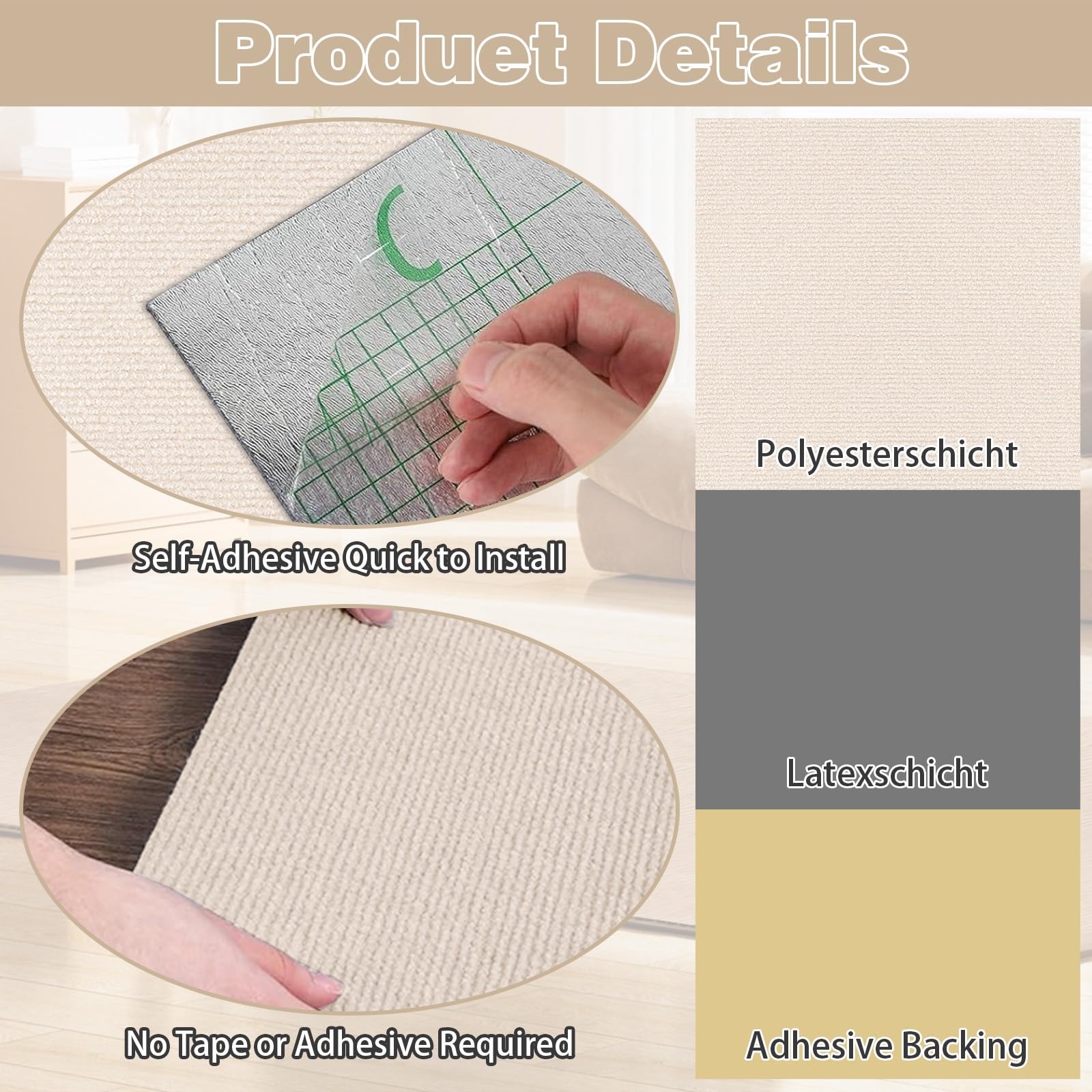 Piastrelle per tappeti autoadesive (beige, 50 x 50 cm)