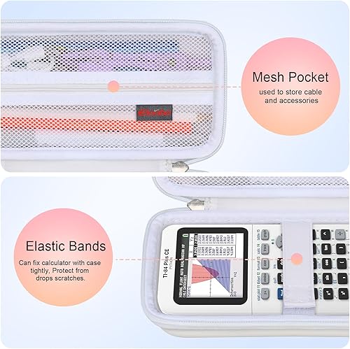 Vista 59 de Elonbo Funda de transporte para calculadora gráfica de color Texas Instruments TI-84 Plus CE/TI-84 Plus/TI-83 Plus/TI-83 Plus CE, bolsillo de malla