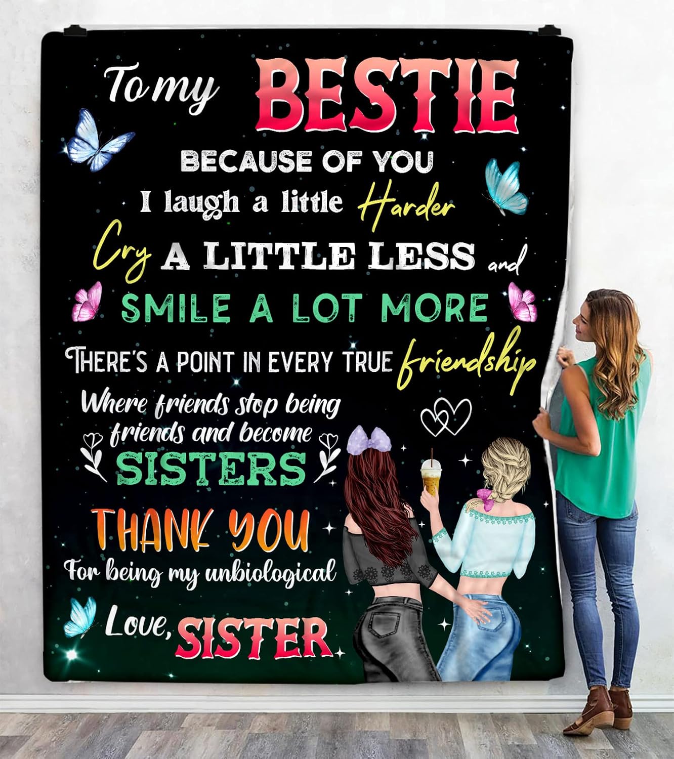 Personalized Blanket To My Bestie Throw Blanket, To My Best Friend Blanket, Friendship Blanket, BFF Gifts for Women, Thank You For Being My Unbiological Sister, Customized Name, Custom Woven Blanket 3