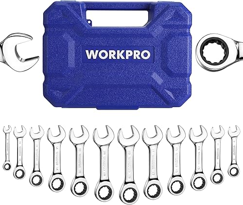 Miniatura 8 de WORKPRO Juego de llaves rechonchas de 12 piezas, métricas de 0.315-0.748 in, acero Cr-V, juego de llaves combinadas pequeñas con estuche de Stotage
